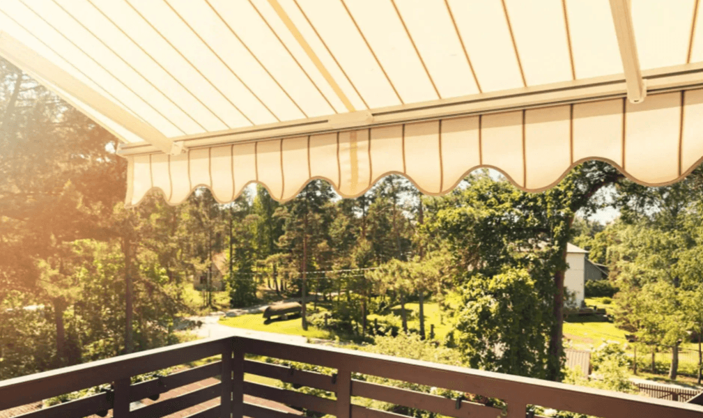 A rustic Sunbrella fabric awning