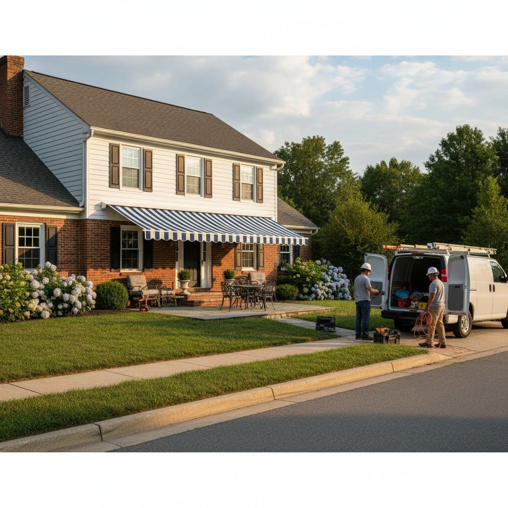 retractable awning installation over patio in Maryland home