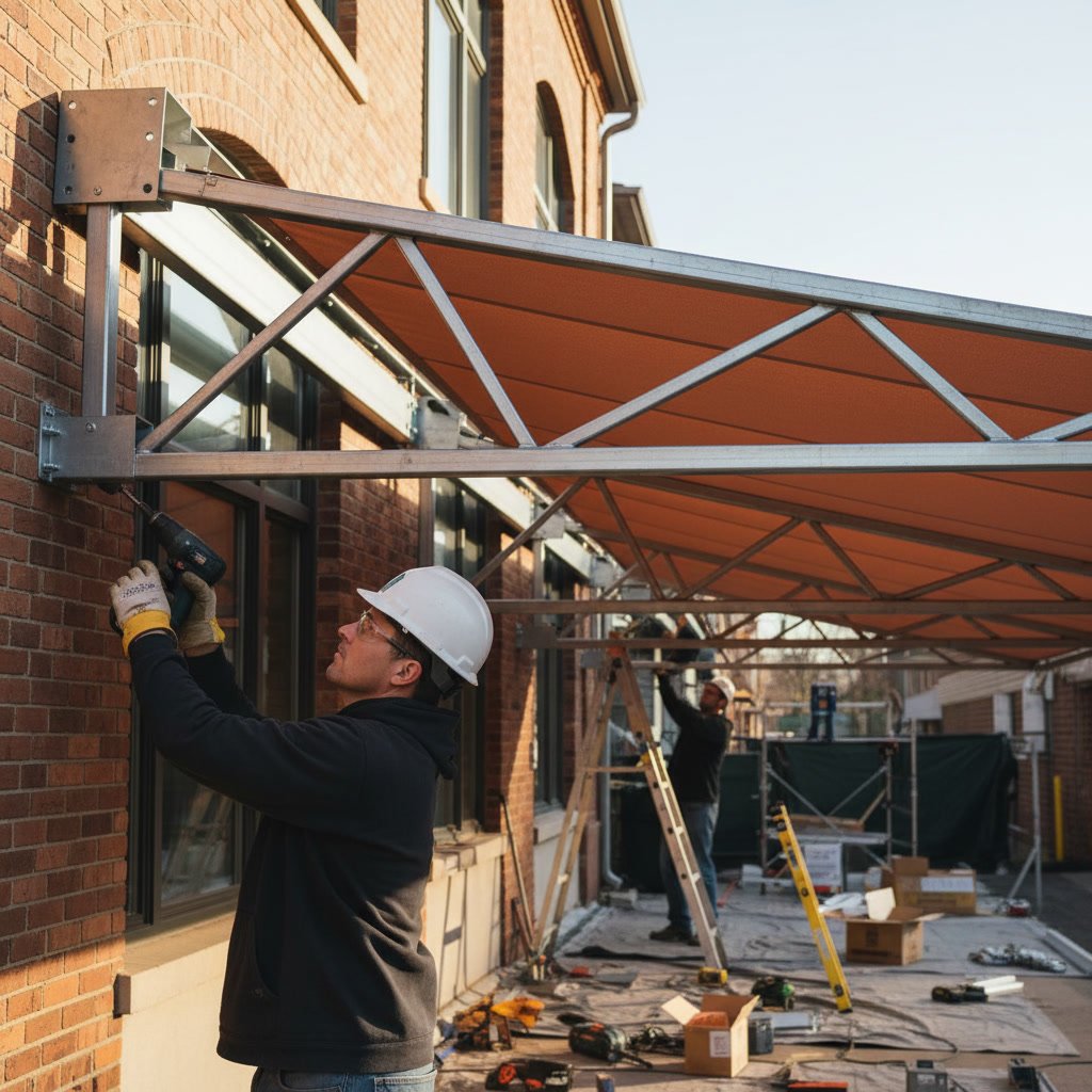 residential awning over deck providing shade in Maryland