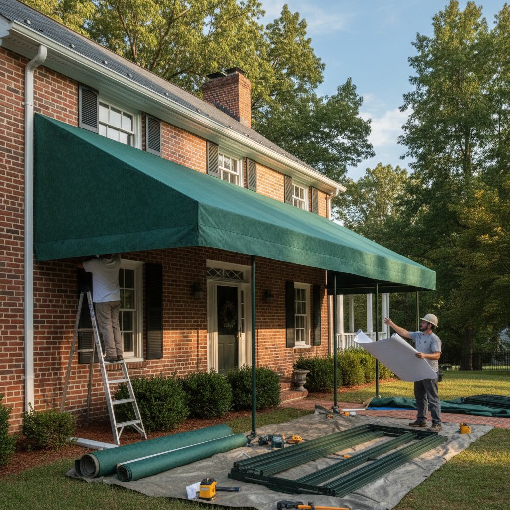 modern retractable awning installed over residential patio in Maryland