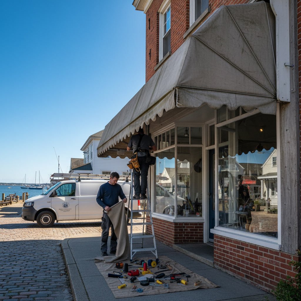Residential awning requiring repair in Stevensville Maryland showing common damage issues