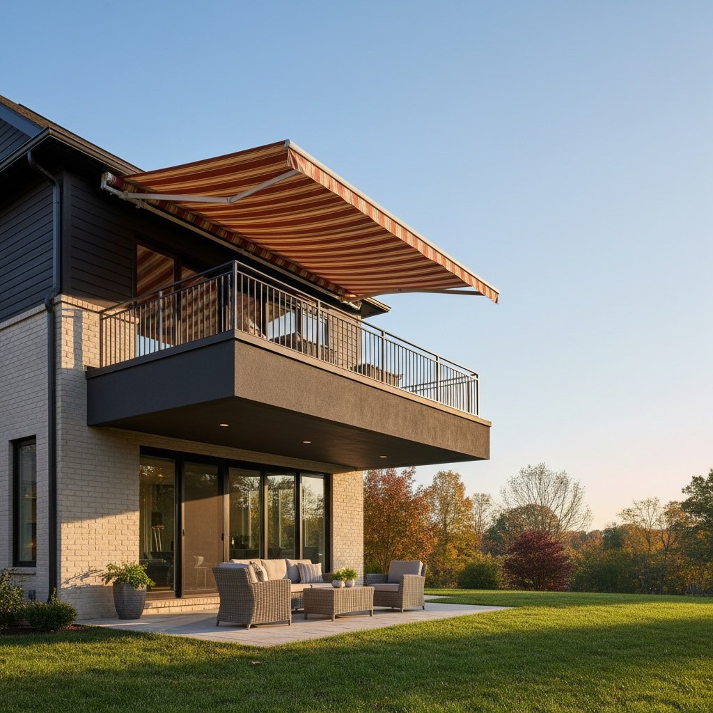 proper awning size and placement blocking summer sun on residential windows