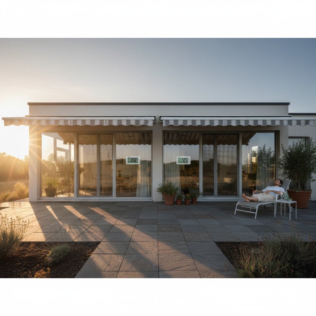 retractable awning providing shade and energy savings on home exterior