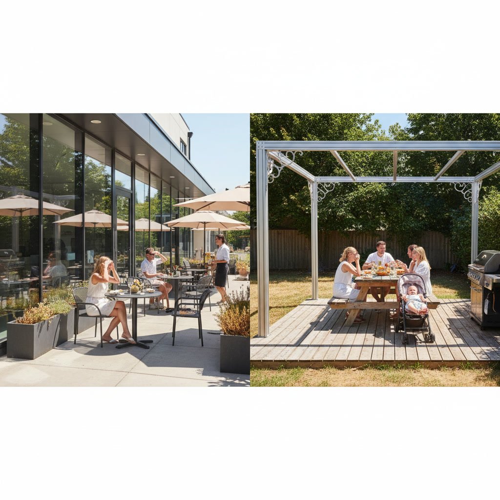 retractable awning providing shade over sunny residential patio