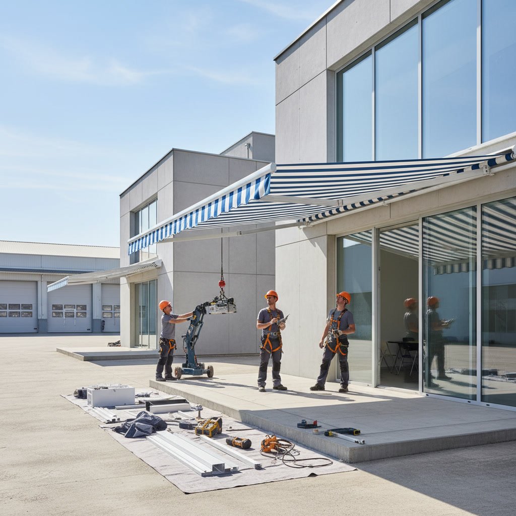 Factory direct awning installation team working on residential property